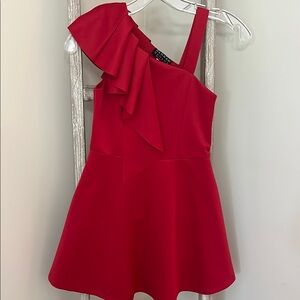 Hannah Banana Red Asymmetrical Ruffled Dress